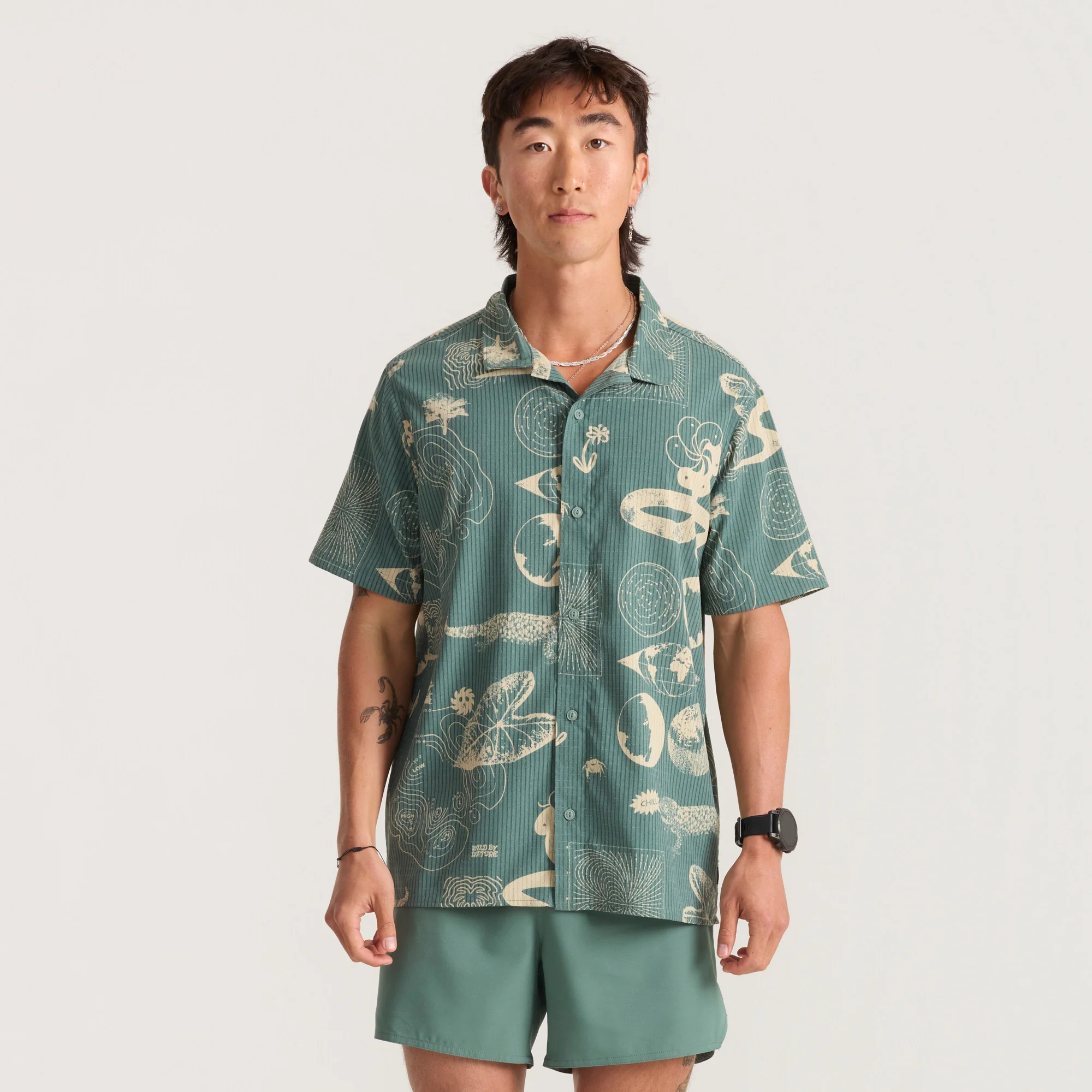 Bless Up Trail Button Up Shirt - Slate Green/Tan - Image 3