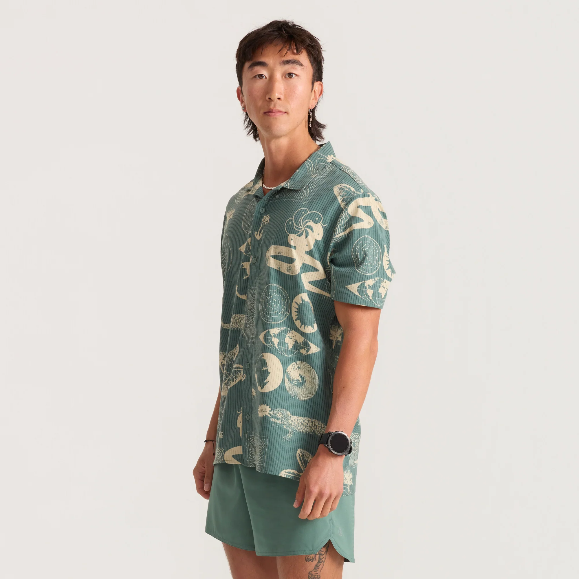 Bless Up Trail Button Up Shirt - Slate Green/Tan - Image 5